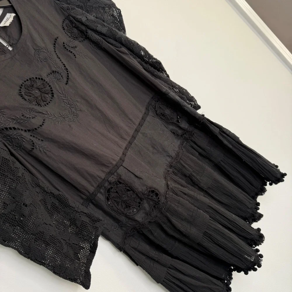 C30 Free People Place Nationale La Tourrache Lace Puff‎ Sleeve Embroidered Dress